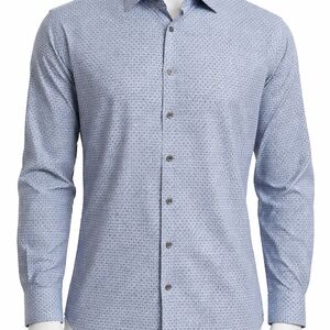 Bugatchi Geometric Dress Shirt XL Blue White Long Sleeve Button Up Stretch